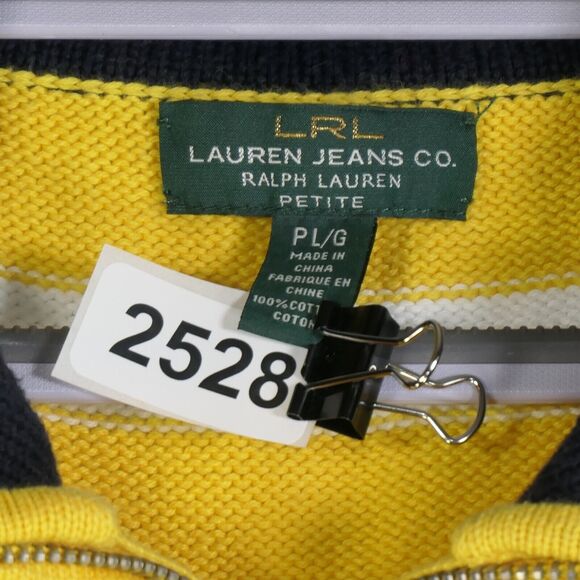 LRL Lauren Ralph Yellow White Quarter Zip Sweater Womens Petite Large Striped - Picture 6 of 10